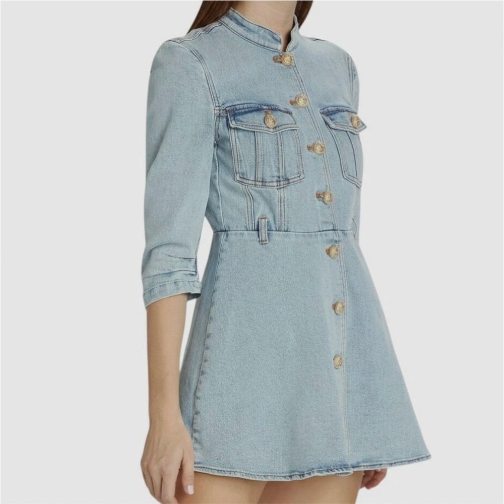 Generation Love Mackenzie Belted Denim Mini Dress XL Light Blue Gold Buttons EUC